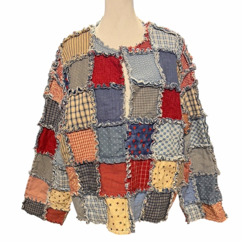 Upcycled Patchwork Quilted Rag Jacket Frayed Edge… - image 1